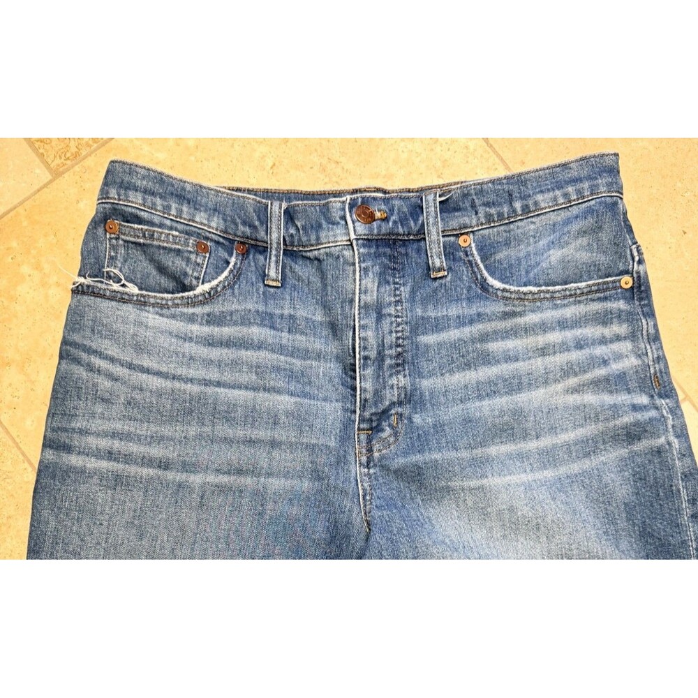 Madewell Wide-Leg Crop Jeans Medium Finney Wash Size 31 Raw Hem Light Distress - Picture 4 of 12